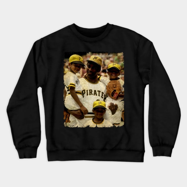 Roberto Clemente and His Son in Pittsburgh Pirates Crewneck Sweatshirt by SOEKAMPTI